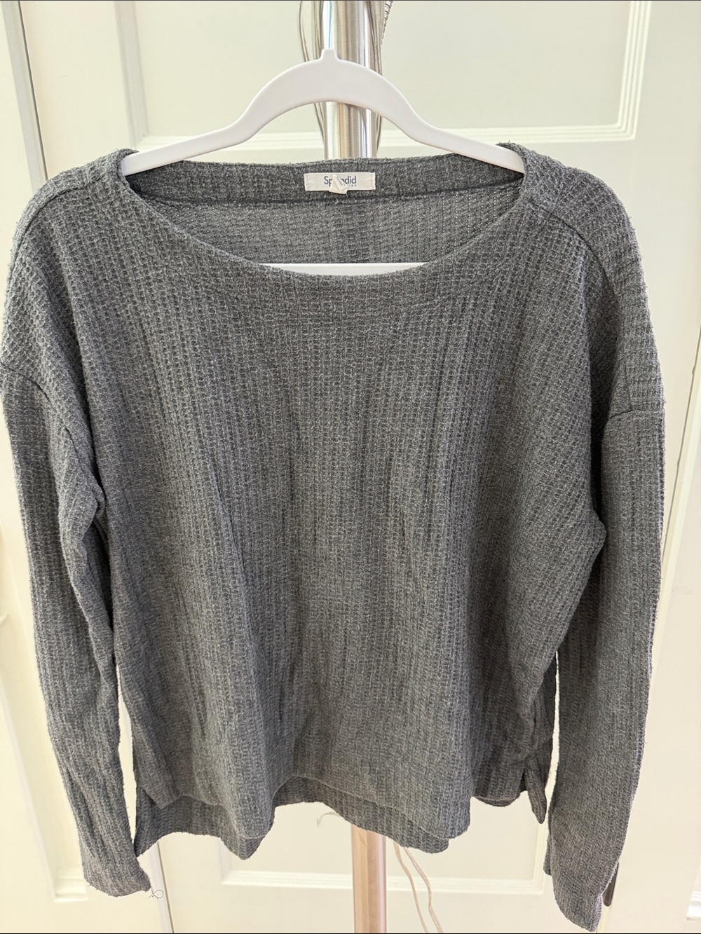 Splendid Gray Waffle-Knit Crewneck Sweater